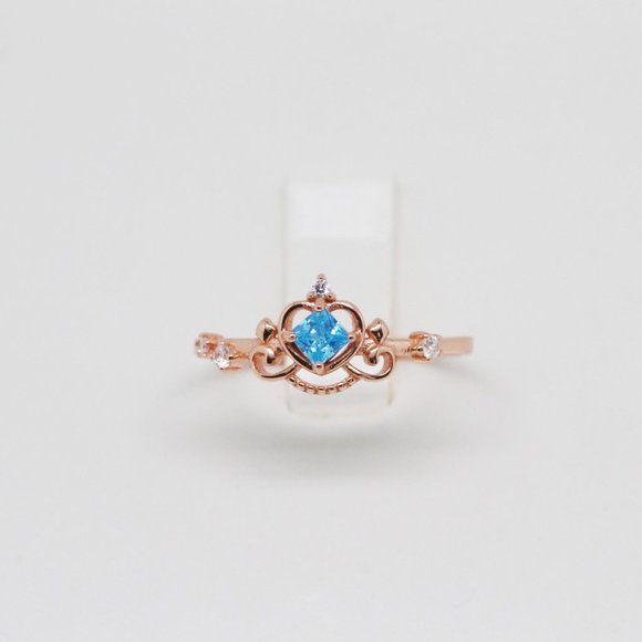 Gold Vermeil Sapphire Blue Tiara Crown Ring - Picture 2 of 6